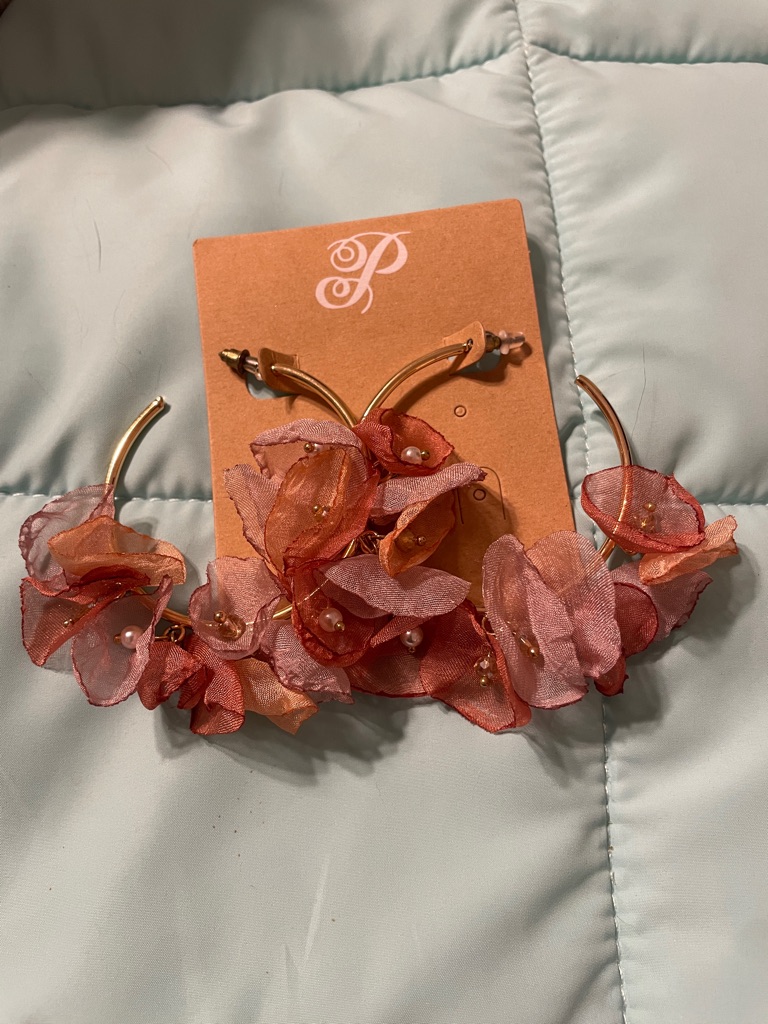 Plunder- Floral Fabric Hoop Earrings In Coral Pink